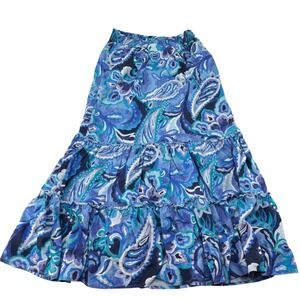 Soft Surroundings Blue Paisley Smocked Tiered Maxi Skirt PXS